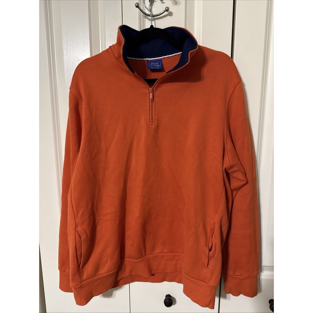 Men's‎ Le Tigre Orange 1/4 Zip Pullover  Size Large 80's Style Flatback Rib
